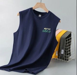 (NEW) **NOT GIVE UP** Blue Tank Top (全新) 寶藍色男裝純綿背心•健身藍球汗衫•運動服•波衫 (100% Cotton)62977656057346110
