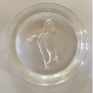 ***ON SALE*** Decorative Jewelry Glass Tray With Carved Horse Underneath In frosted White