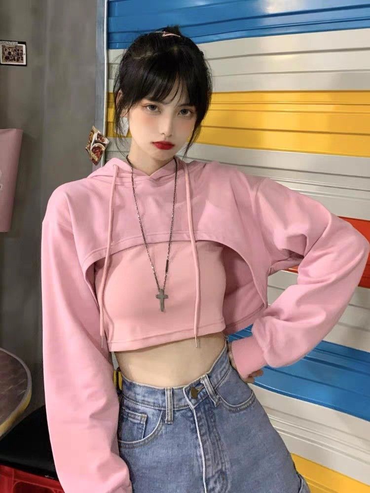 Loose crop top hoodie best sale