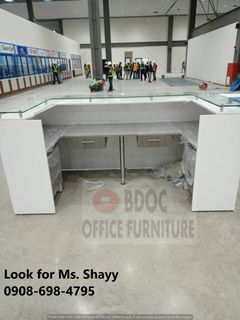 Reception Counter in Glass Countertop / Steel Cabinet / Toilet Cubicle / TV Rack / Office Partition / Office Furniture