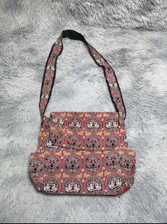 Red Printed Canvas Crossbody Bag