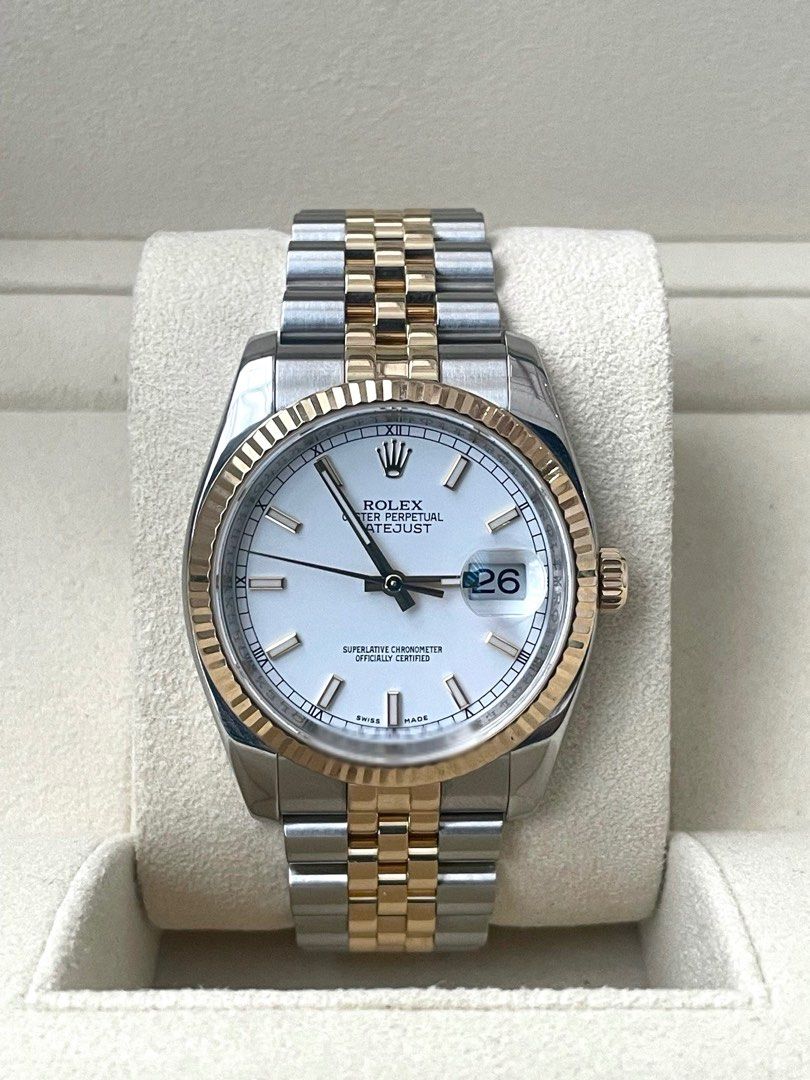 Rolex Datejust 36 Two Tone (Category: Luxury Watches) located in Manila. Submitted by watchguyph (Listing ID 1310687874, Image 1). Description: For Sale 560k Rolex Datejust 36 Two tone 36mm Ref 116233 2010 Complete box and papers 💯 Condition 9.8/10 Open to authentication 💯 Pm for inquries.