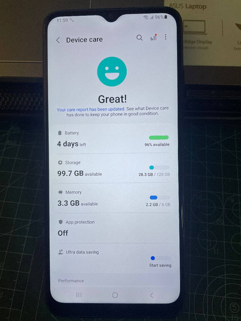 SALE: Samsung A22 5G (Category: Samsung) located in Taguig. Submitted by declutter.me_jho (Listing ID 1310668155, Image 3). Description: Used for 3 years only Still has the tempered glass No charger RAM memory 6GB Internal storage 128GB Battery capacity 5000 mAh USB USB Type-C WiFi 5G Specs: https://www.samsung.com/ph/business/smartphones/galaxy-a/galaxy-a22-5g-violet-128gb-sm-a226blvhxtc/#specs.