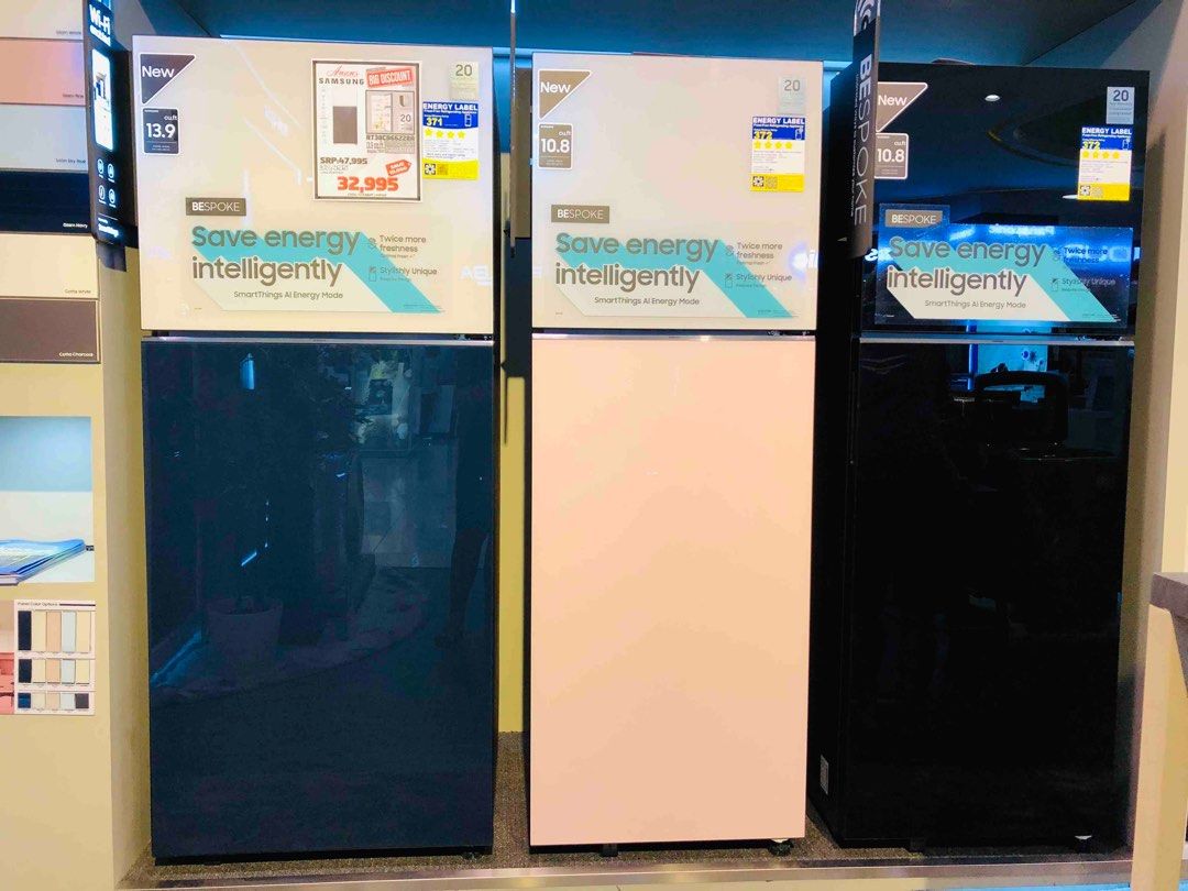 SAMSUNG BESPOKE INVERTER REFRIGERATOR (Category: Refrigerators and Freezers) located in Quezon City. Submitted by maryann5721 (Listing ID 1310780048, Image 2). Description: SAMSUNG BESPOKE REFRIGERATOR RT31CB564422tc srp 38,495 cash 25,200 RT31CB56448ctc srp 38,495 cash 25,000 RT38CB66228a srp 47,995 cash 29,900 RT47CB664422 srp 56,995 cash 38,500 RZ32t744501 srp 67,995 cash 45,300 RB33t307026 srp 65,995 cash 44,000 Brand new and sealed with warr