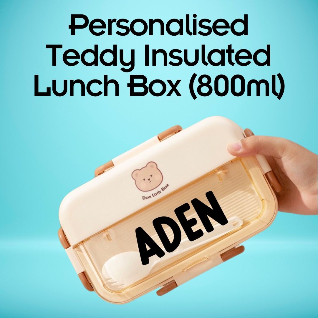 SG Seller Personalised 2 Compartment Teddy Insulated Lunch Box 800ml with utensils Food Storage Microwavable Furniture Home Living Kitchenware Tableware Food Organisation Storage on Carousell