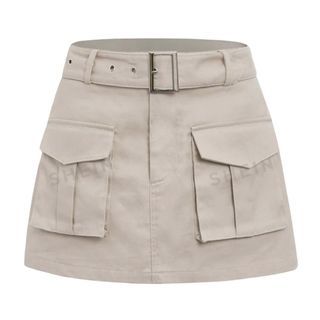 SHEIN Grunge Pocket Buckle Belted Cargo Skirt (Khaki)