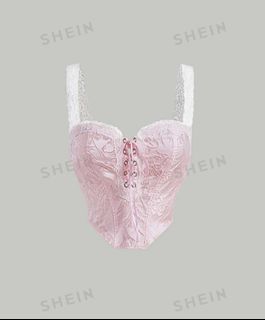 SHEIN MOD Pink Lace Up Front Cami Top Corset