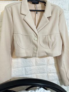 SOLADO Khaki/Cream Corset Two Buttoned Cropped Blazer