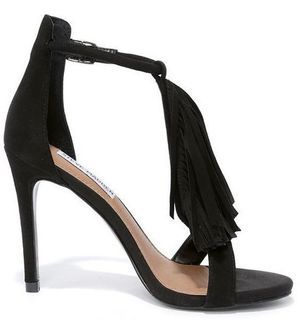 STEVE MADDEN black suede fringe heels