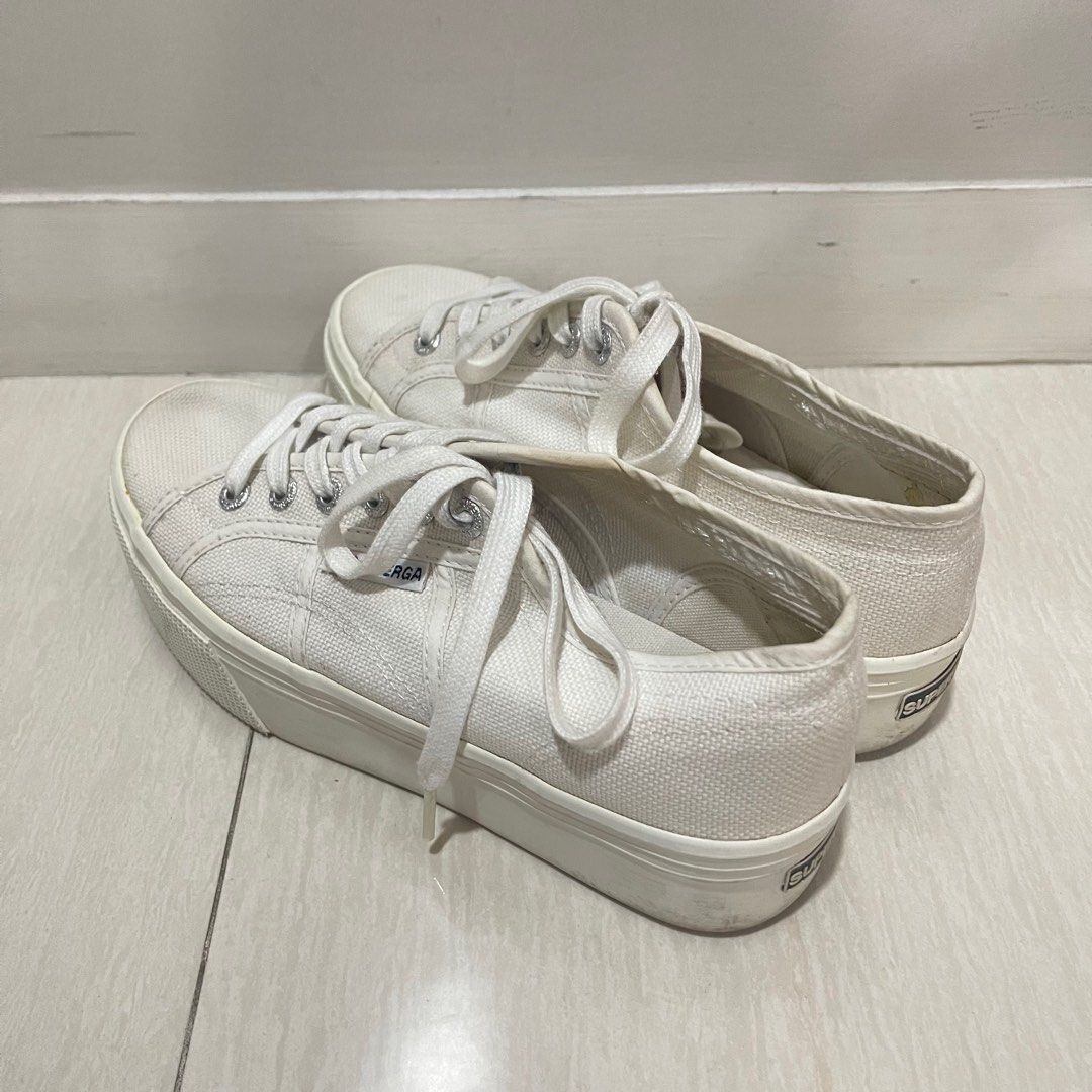 Superga white leather forbiciona platform sneakers