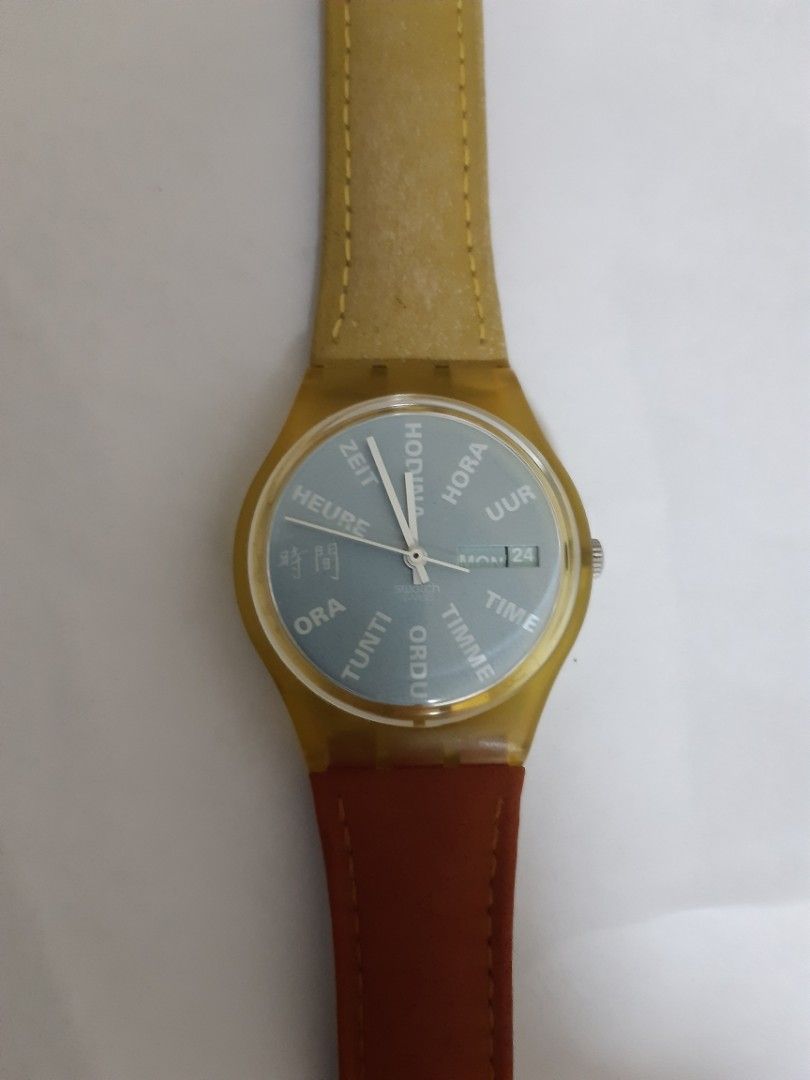 USED Spareparts for Swatch Watch Original SWATCH watch leather strap FAULTY Swatch Watch with leather strap Replacement Parts for Swatch watch Women s Fashion Watches Accessories Watches on Carousell