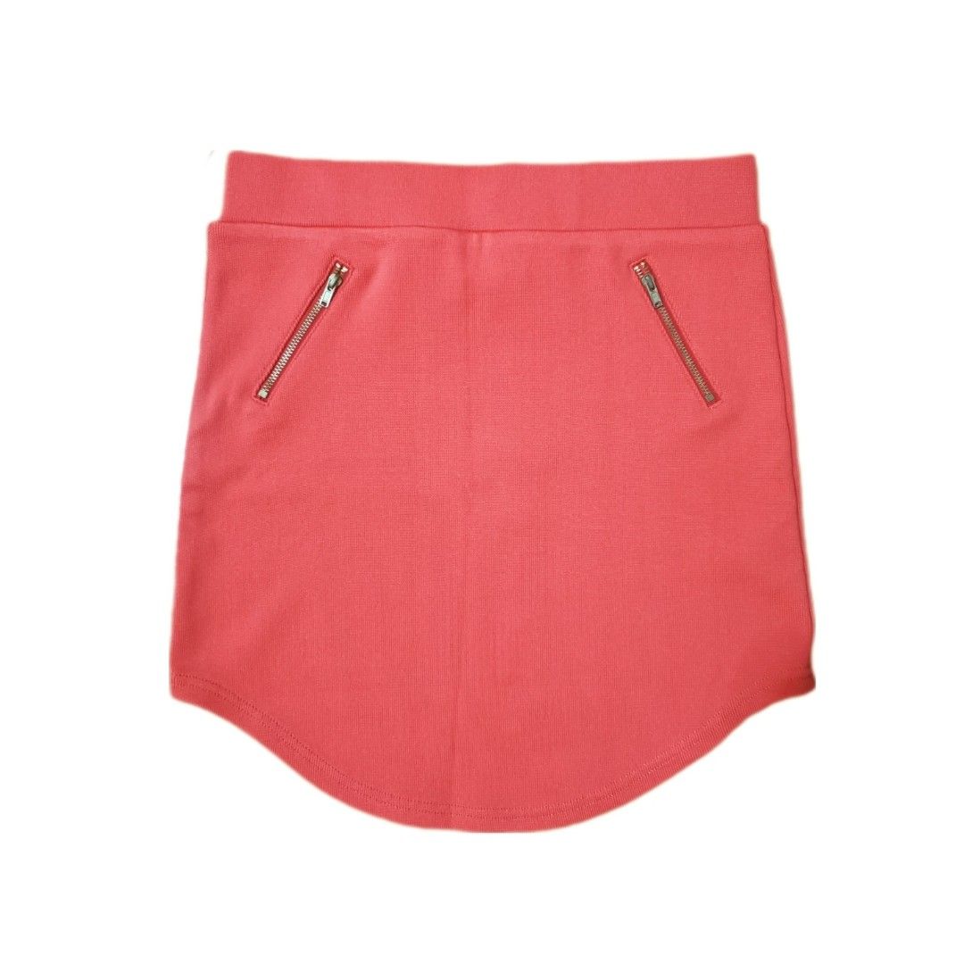 TEMT Zip Front Curve Hem Knit Skirt in Tangerine Orange