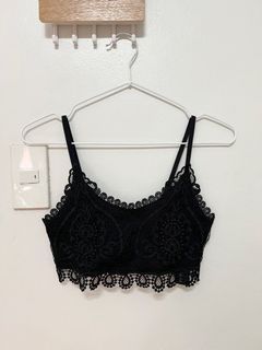 Topshop Black Crochet Casual Party Beach Sexy Bralette Sleeveless Cropped Top