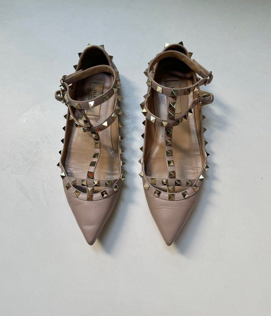 Valentino Garavani Rockstud Leather Ballet Flats Poudre (Sz