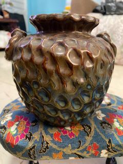 Vintage Blue and Brown Tone Japanese Style Art Vase