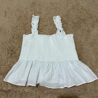 (XL) Uniqlo white shirring top smocked peplum sleeveless top doll top coquette party for women