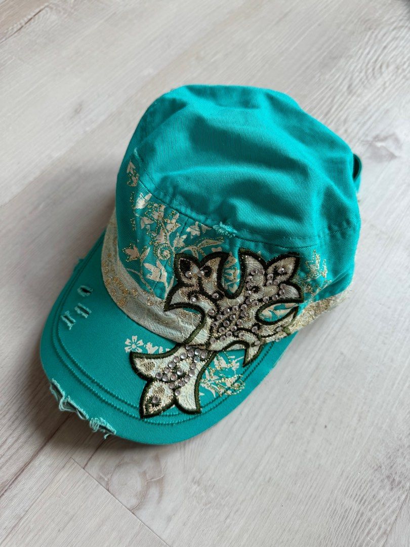 y2k bedazzled cap with cross design