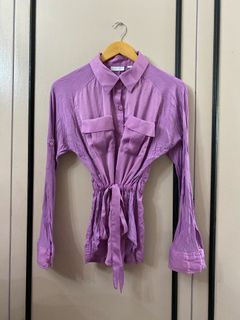 Y2K TOP | NEW YORK & COMPANY POLO   | ELEGANT POLO | CLASSY TOP | POLO WITH STRAP | RIBBON TIE KNOT TOP | PURPLE TOP | PURPLE BLOUSE | VIOLET TOP
