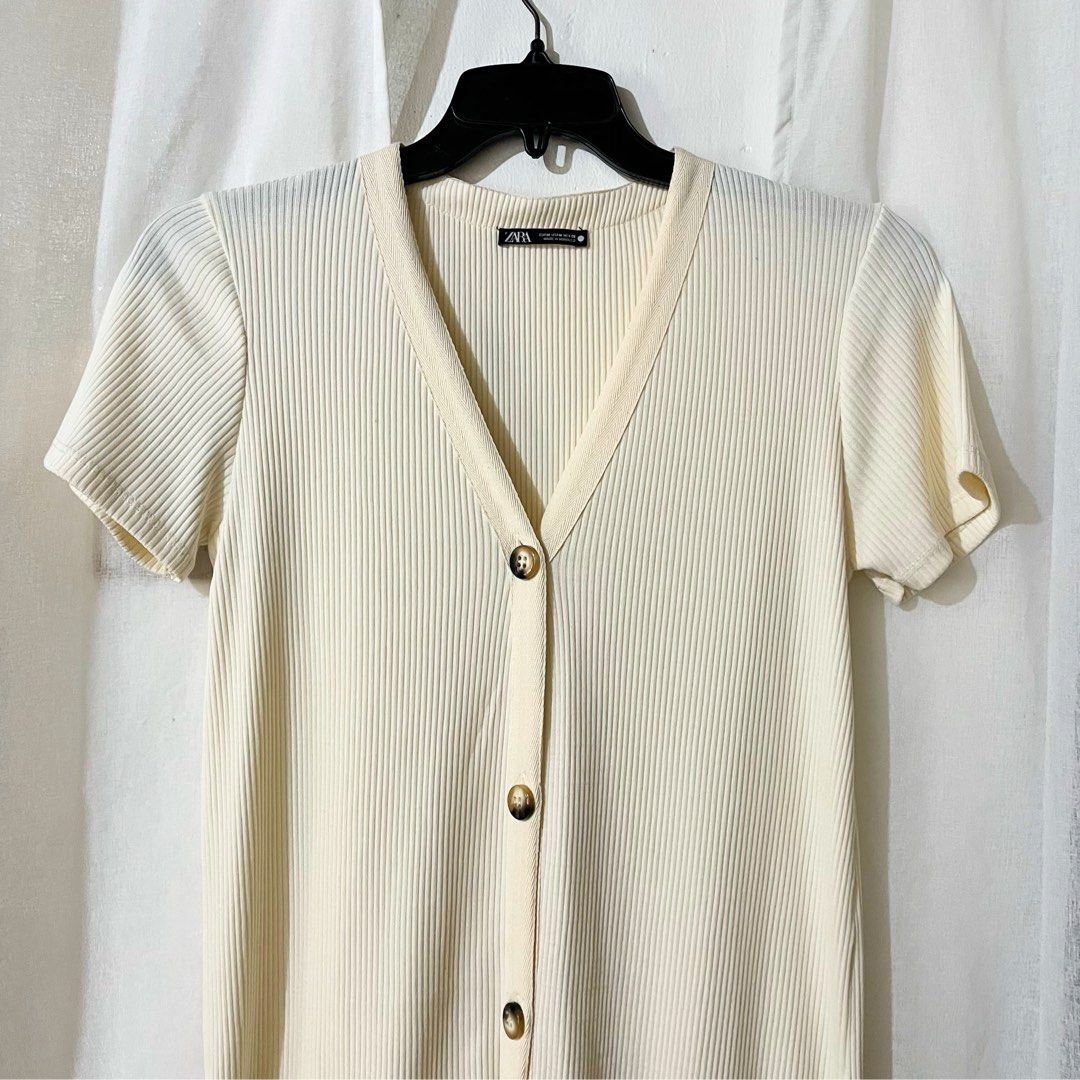 Zara | cream ribbed button down midi dress, Women's Fashion, Dresses &  Sets, Dresses on Carousell