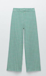 Zara Green Printed Jacquard Knitted Trouser Pants | Old Money Beach Casual Coquette