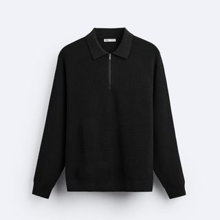 Zara Knit Quarter-Zip Polo Shirt Black