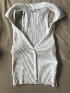 Zara white vest top low v neck