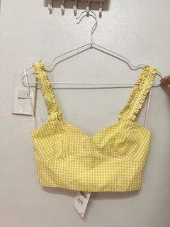 Zara Yellow Gingham Linen Sleeveless Cropped Top