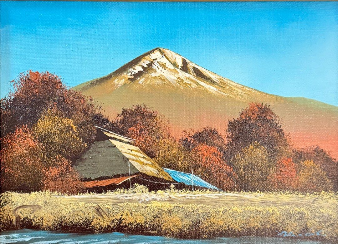 油絵 羽中田晴夫作 タイトル「八ヶ岳の民家」