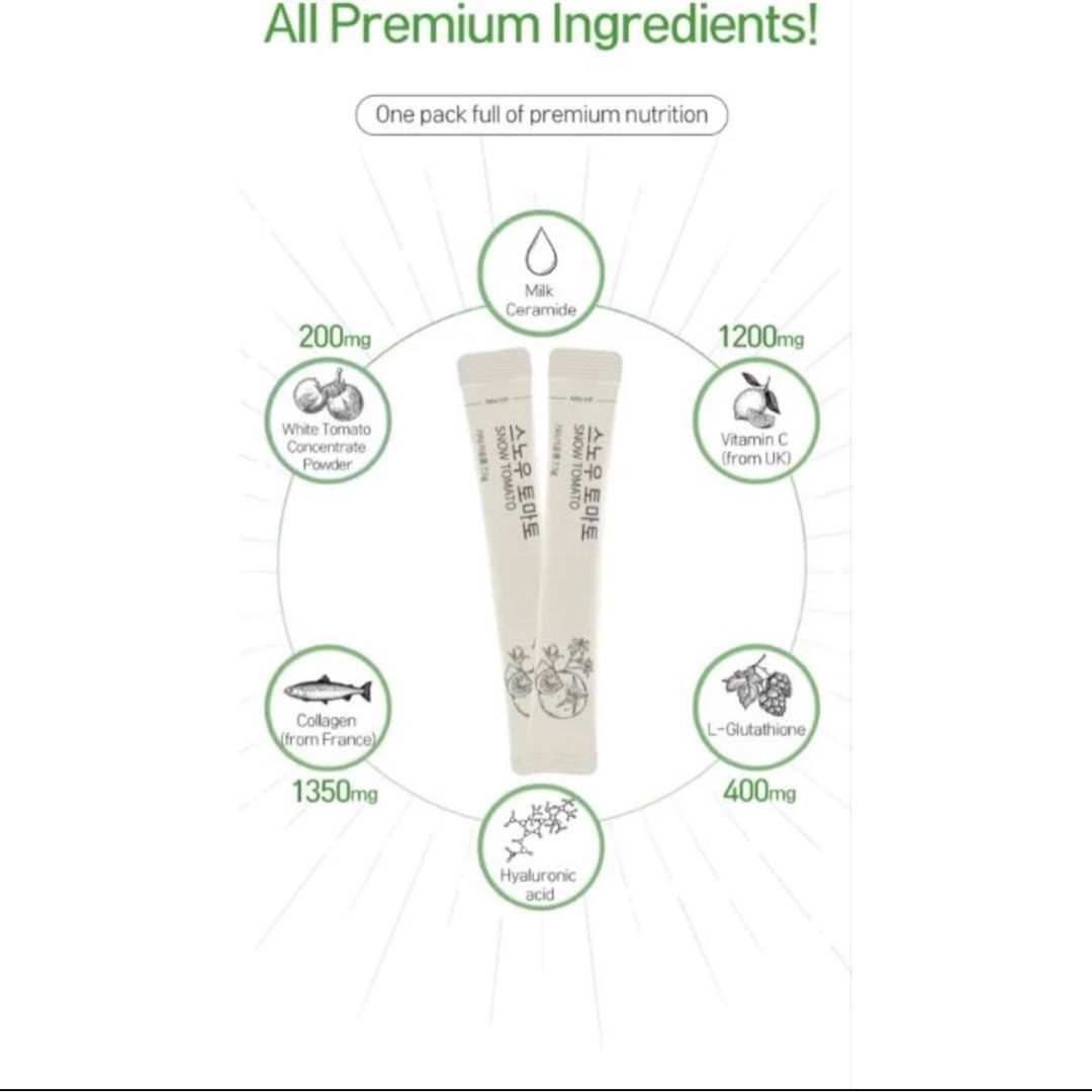 $50 30 packet [Made in Korea] Premium Crystal Snow Tomato Powder / White  Tomato Whitening Supplement / Collagen , Vitamin C, L-Glutathione, Beauty &  Personal Care, Vision Care on Carousell