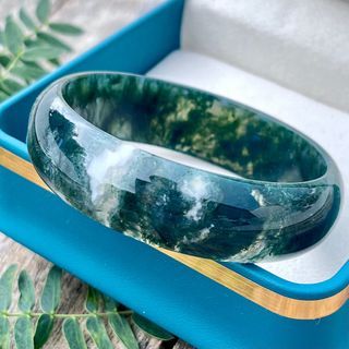 {{ ON SALE NOW }} Natural Moss Agate Bracelet Quartz Crystal Ocean Grads Agate Bangle - 56.9mm ( Diameter)