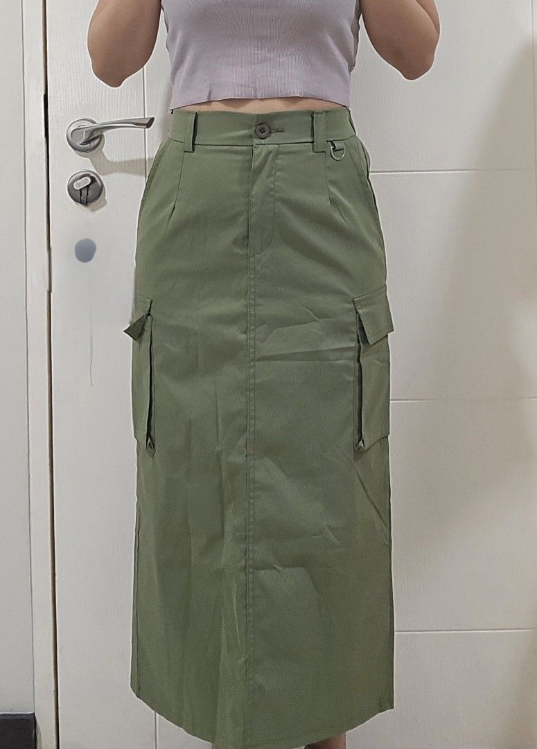 Brand New Army Green Cargo style long skirt Women s Fashion Bottoms Skirts on Carousell