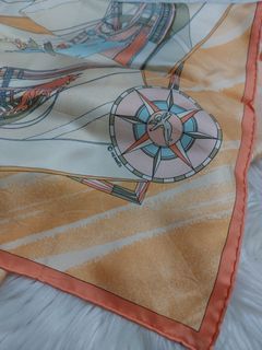 Authentic HERMES Scarf Fashion from Japan Carre 90 Beige Face au Large Offshore