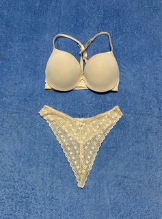 Beige Push-Up Padded Bra / Brassiere and Sexy Lace Panty Set