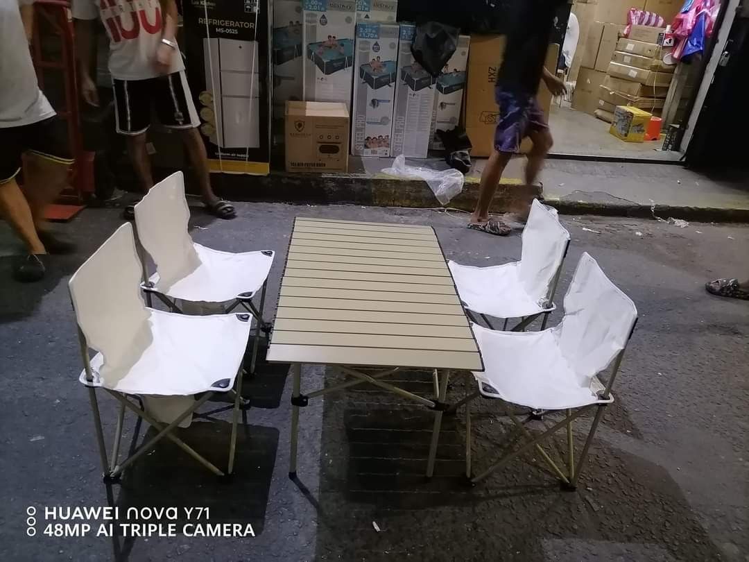 CAMPING TABLE FOLDABLE SMALL 4 CHAIRS SET (Category: Hiking & Camping) located in Quezon City. Submitted by fconnie15407950 (Listing ID 1310868863, Image 1). Description: .