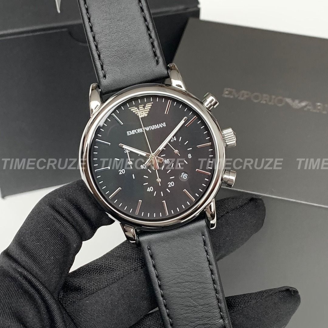 Clearance Emporio Armani Chronograph Black Dial Black Leather Strap Men Watch AR1828 Men s Fashion Watches Accessories Watches on Carousell