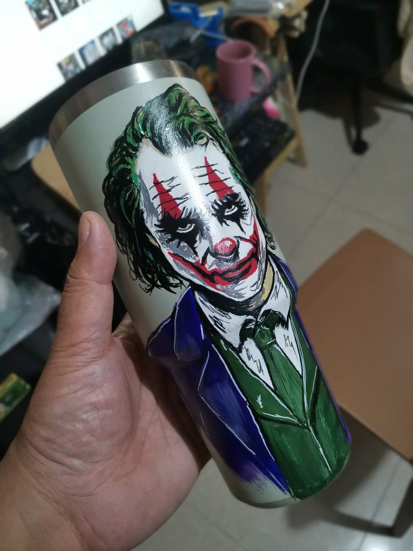 the joker tumbler (Category: Water Bottles & Tumblers) located in Bacoor. Submitted by bigdaddy1027 (Listing ID 1310882129, Image 3). Description: hand painted artwork customized tumbler watet proof design.