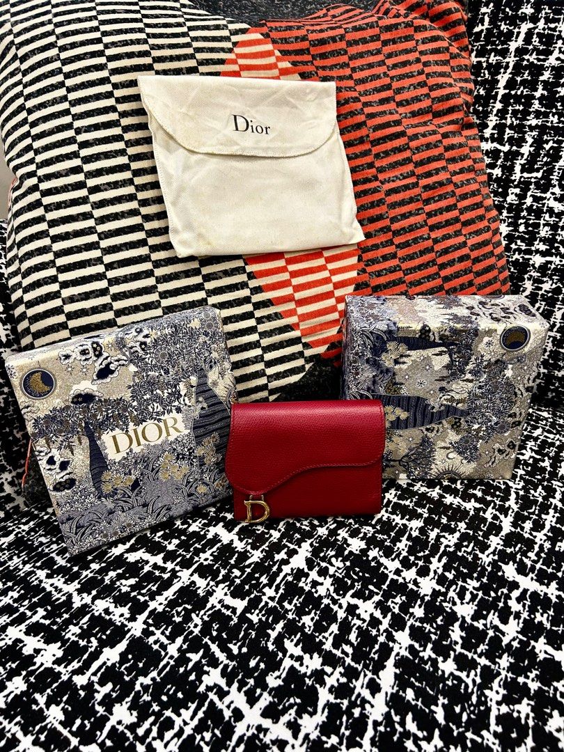 DIOR Saddle Lotus Wallet Maroon ), Luxury, Bags Wallets on