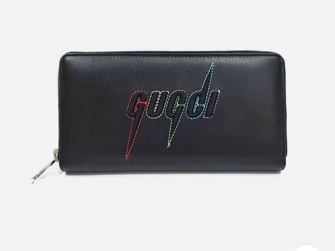 Gucci Black Leather Rainbow Blade Lightning Logo Long Wallet 597677 ...