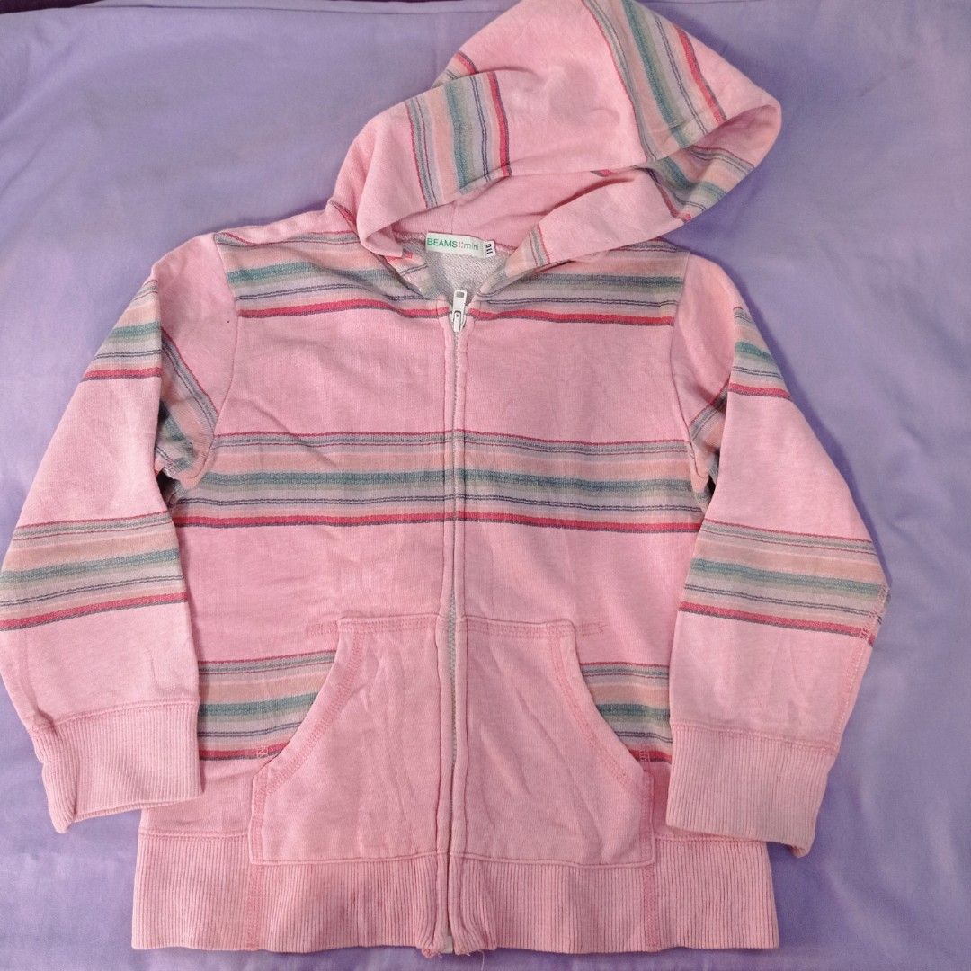Jaket pink salur hoodie zipper anak perempuan merk Beams Mini rekomendasi  usia 4-6 tahun