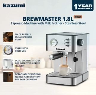 Kazumi KZ-800 BrewMaster 1.8L Espresso Machine with Milk Frother - Stainless Steel