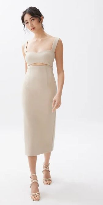 LB Nicole Padded Cut Out Midi Dress (Oat/Black) S, Women's Fashion, Dresses  & Sets, Dresses on Carousell