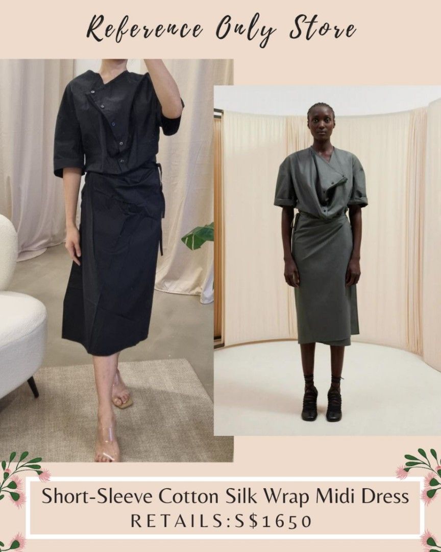 Lm Short Sleeve Cotton Silk Wrap Midi Dress in 2 Colors Women s Fashion Dresses Sets Dresses on Carousell
