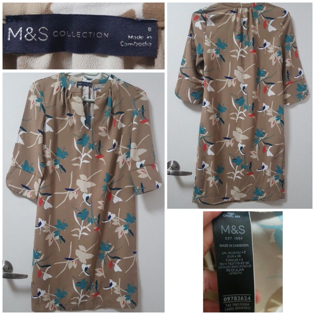 MARKS SPENCER M S COLLECTION Camel Beige Khaki Floral Dress A468 Women s Fashion Dresses Sets Dresses on Carousell