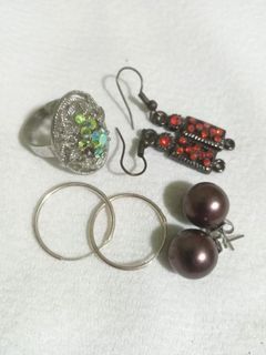🌻🎀🎄🍷NEGOTIABLE/ BUY 2 Silver earrings / Red earrings _ with 2 FREE Brown Earrings/ Ring/ Jewelry/ Office outfit/ office wear - match accessories/ Party event Accessories/ Casual wear/ Vintage/ Art/ Design earrings
