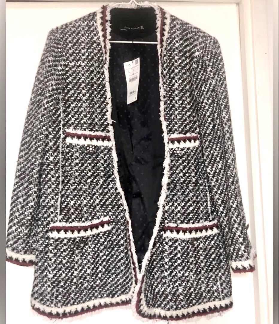 Zara black and white tweed jacket 2025