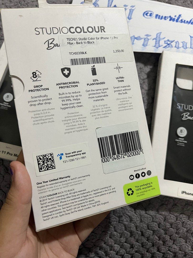 Original Tech21 StudioColour Back to Black for iPhone 11 Pro Max (Category: Cases & Sleeves) located in Rizal. Submitted by moritsuki_rhii (Listing ID 1310930375, Image 2). Description: For Sale Original Tech21 StudioColour Back to Black for iPhone 11 Pro Max ₱850 each‼️‼️‼️ Original price: ₱1,350 3 stocks only‼️‼️‼️ 📍Taytay, Rizal.