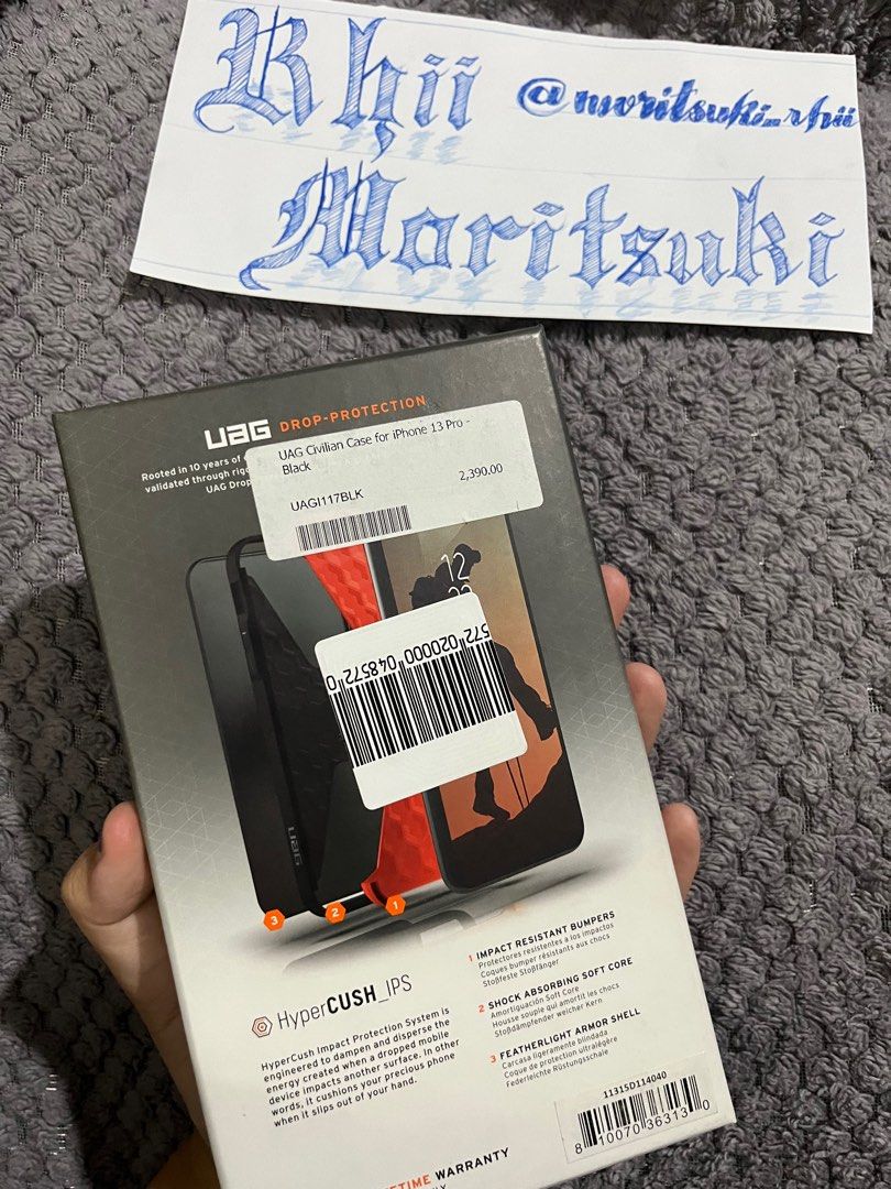 Original Urban Armor Gear Case Civilian Series for iPhone 13 Pro (Category: Cases & Sleeves) located in Rizal. Submitted by moritsuki_rhii (Listing ID 1310935995, Image 2). Description: For Sale Original Urban Armor Gear Case Civilian Series iPhone 13 Pro ₱1,500 only‼️‼️‼️ Original price: 2,390 Available color:✅Black 📍Taytay, Rizal .