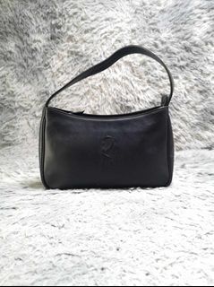 Roberta Di Camerino Black Zipper Leather Baguette Bag
