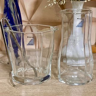 SASAKI Made in Japan Ice Bucket With Tong & Cool Serving Glass Carafe Set New Without Box
