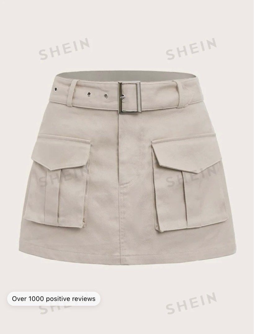 SHEIN EZwear Grunge Black Flap Pocket Buckle Belted Cargo Skirt Women s Fashion Bottoms Skirts on Carousell